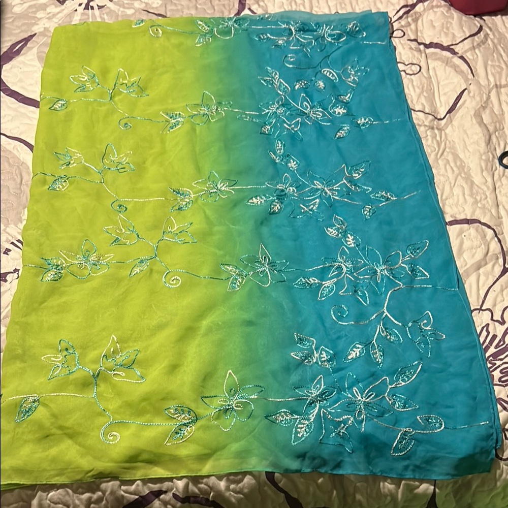 Embroidered Green and Blue Scarf